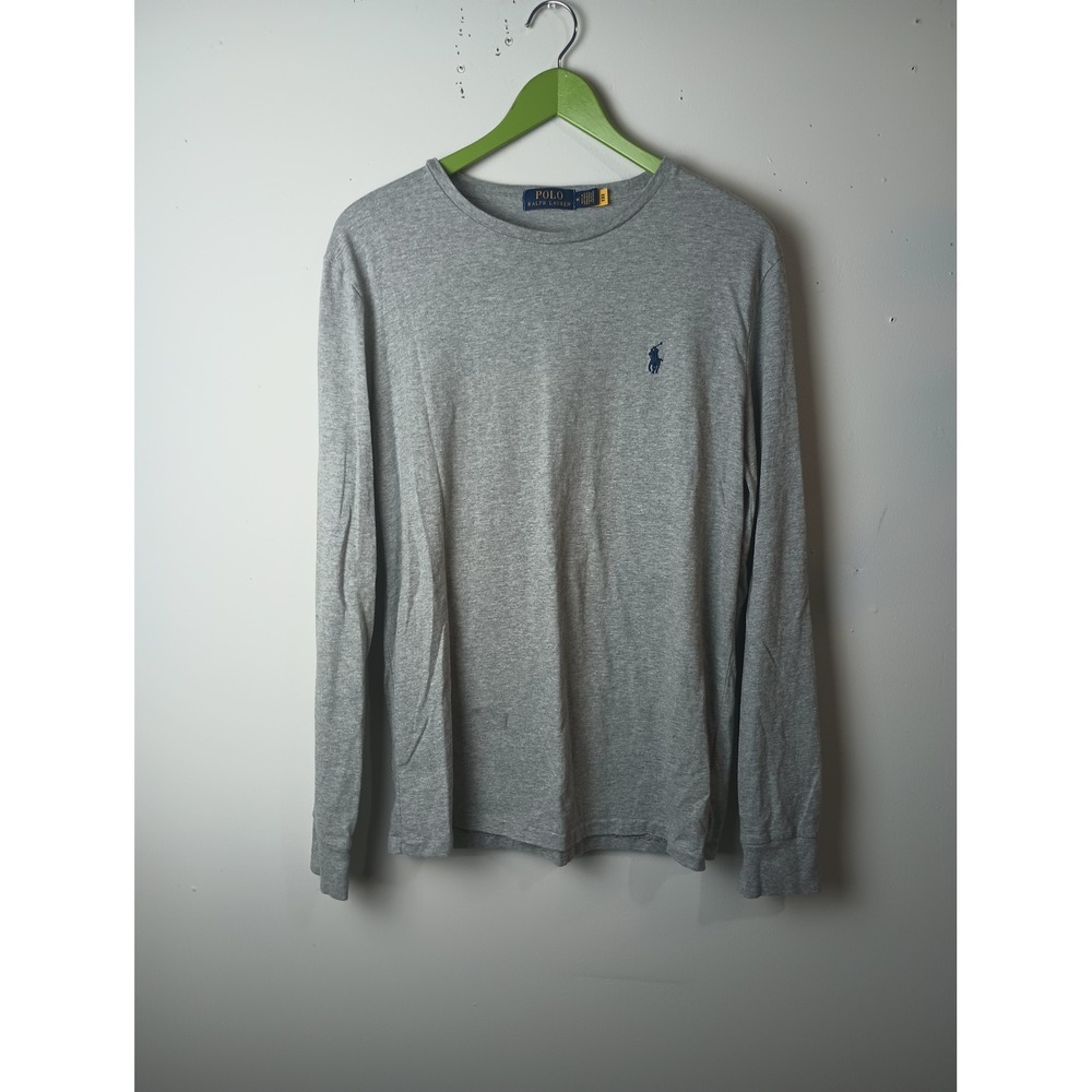 Polo Ralph Lauren Mens Long Sleeve Crewneck T-Shirt Heather Gray Blue Pony M